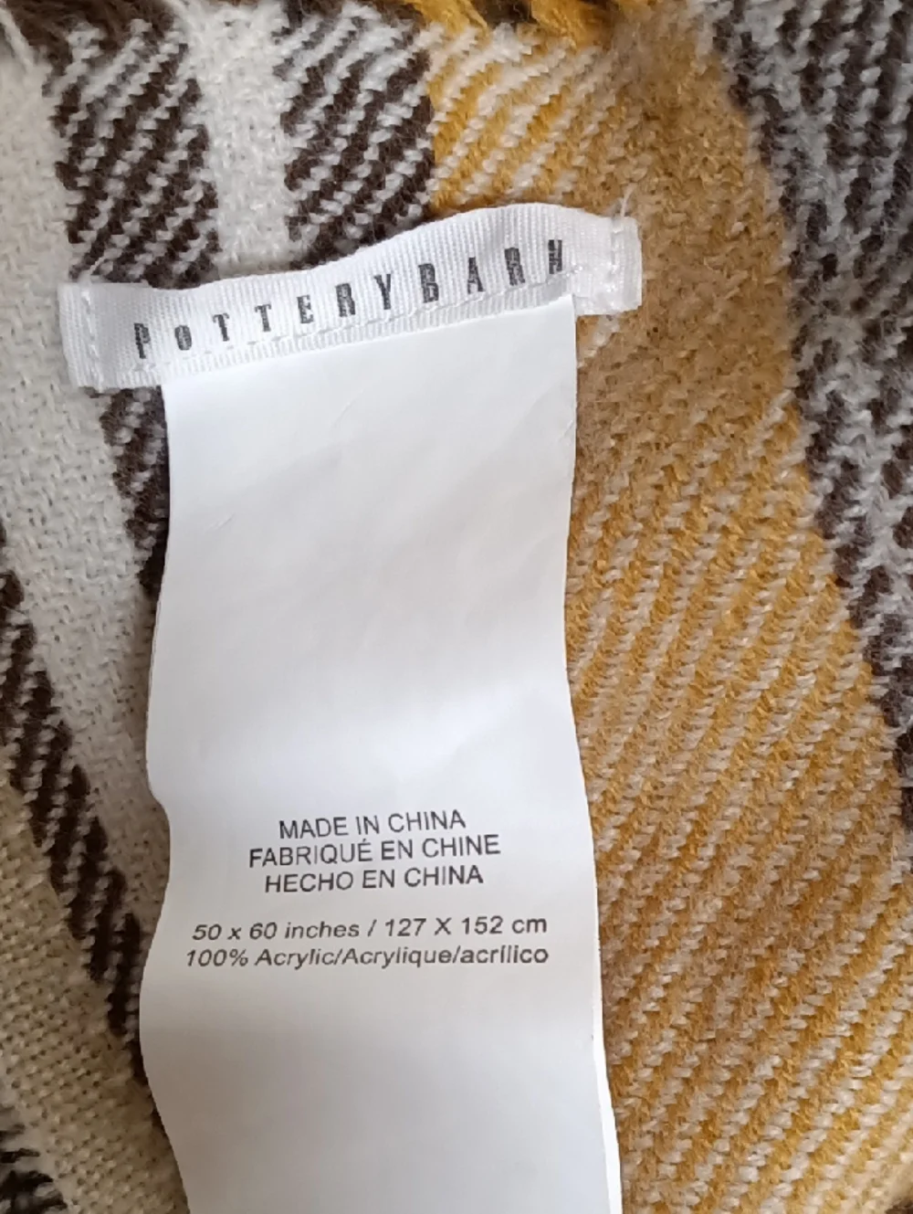 Pottery Barn Benjamin Throw Blanket w/ Fringe Gold/Brown/Ivory